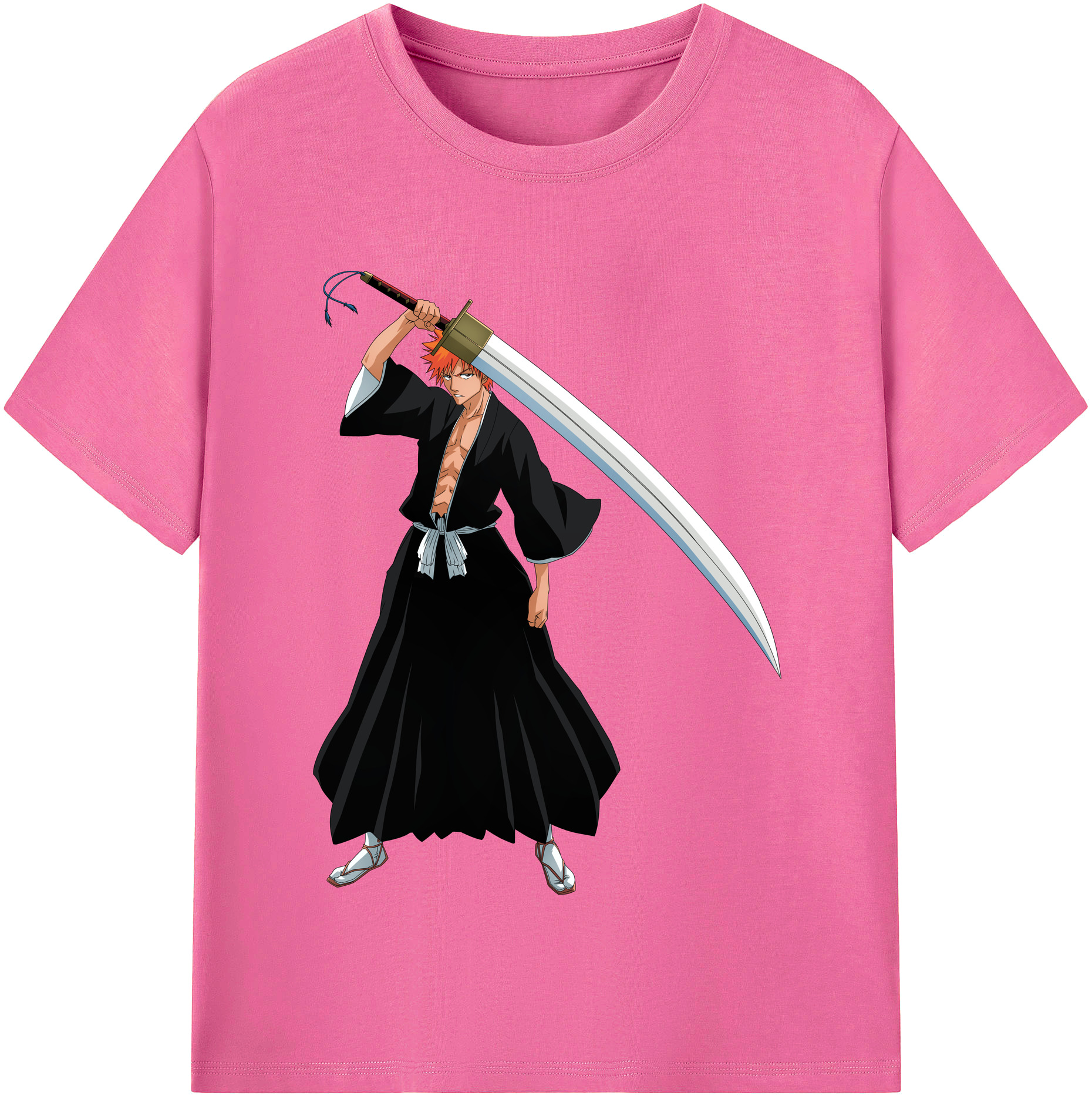 （画像用） ブリーチ 黒崎一護（くろさき いちご）BLEACH Kurosaki Ichigo レディースカジュアルプリントTシャツ（綿100％）